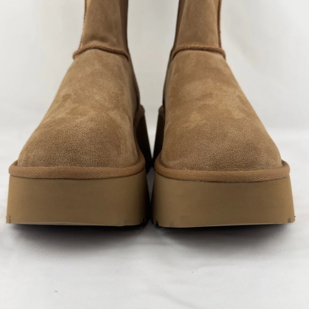 UGG New Heights Platform Boots Chestnut Suede Womens Sz 10 NWOB